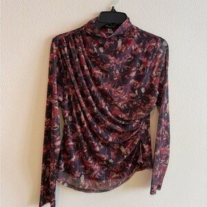 Cable & Gauge Burgundy Floral Drape Blouse